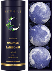 New Miuz Sleep Well bath bombs packaging with lavender, a calming self-care ritual.