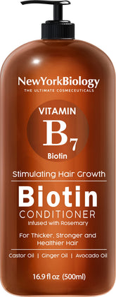 New York Biology Biotin Conditioner bottle provides lightweight moisture for all hair types.