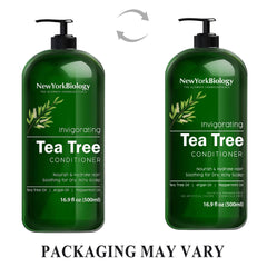 New York Biology Tea Tree Conditioner application shows scalp massage for soothing relief
