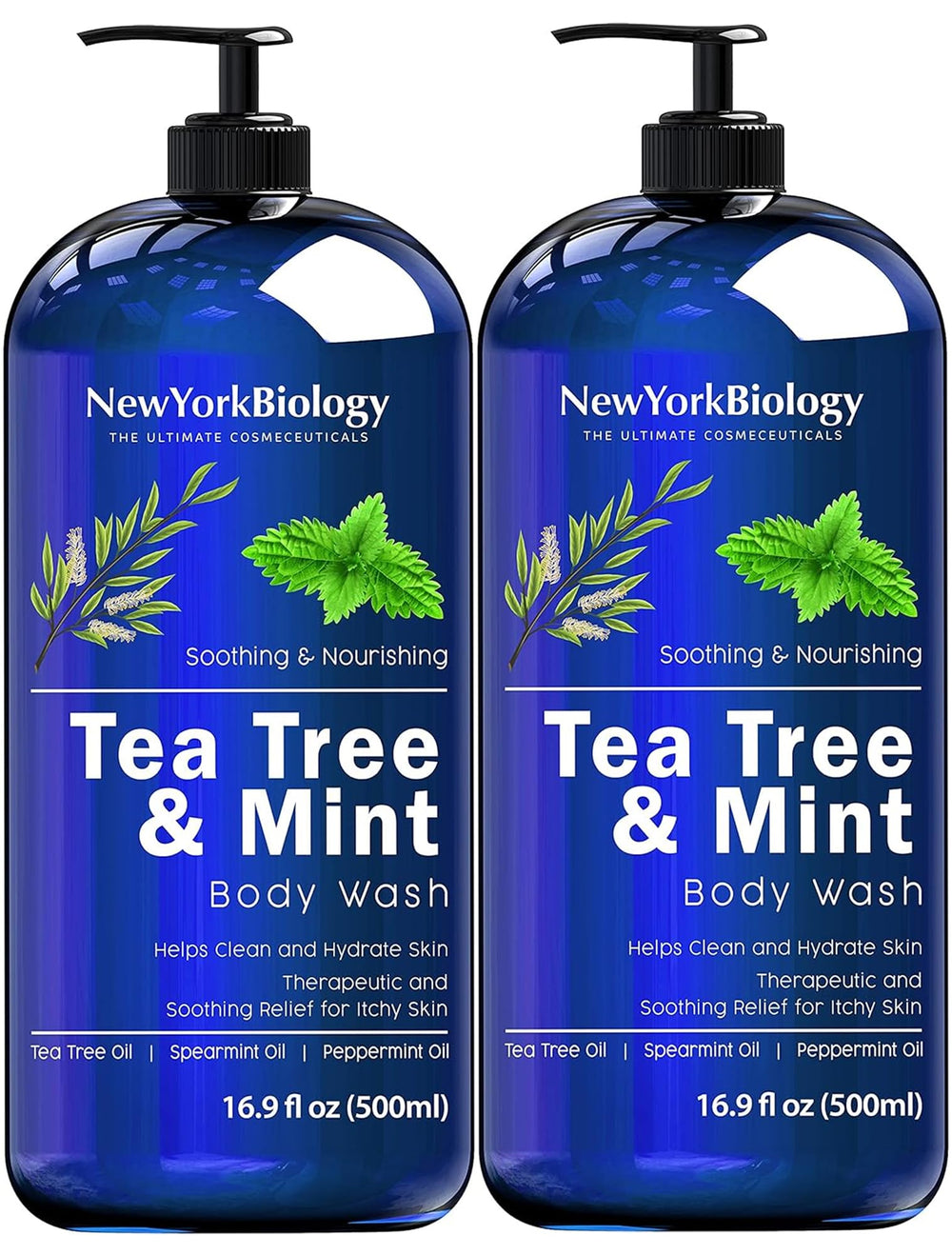 New York Biology Tea Tree Mint Body Wash bottle offers refreshing cleansing for skin.