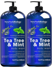 New York Biology Tea Tree Mint Body Wash bottle offers refreshing cleansing for skin.