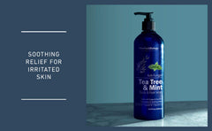 New York Biology Tea Tree Mint Body Wash label highlights tea tree and mint benefits.