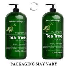 New York Biology Tea Tree Shampoo lather reveals deep cleanse for itchy scalp.