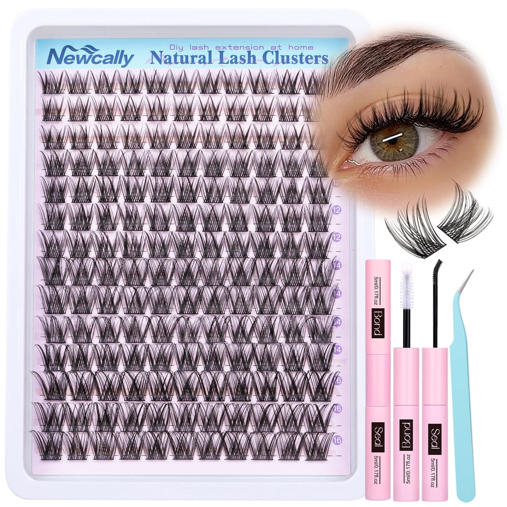 Newcally Lash Clusters Kit packaging shows ready-to-use at-home lash solution for quick mornings