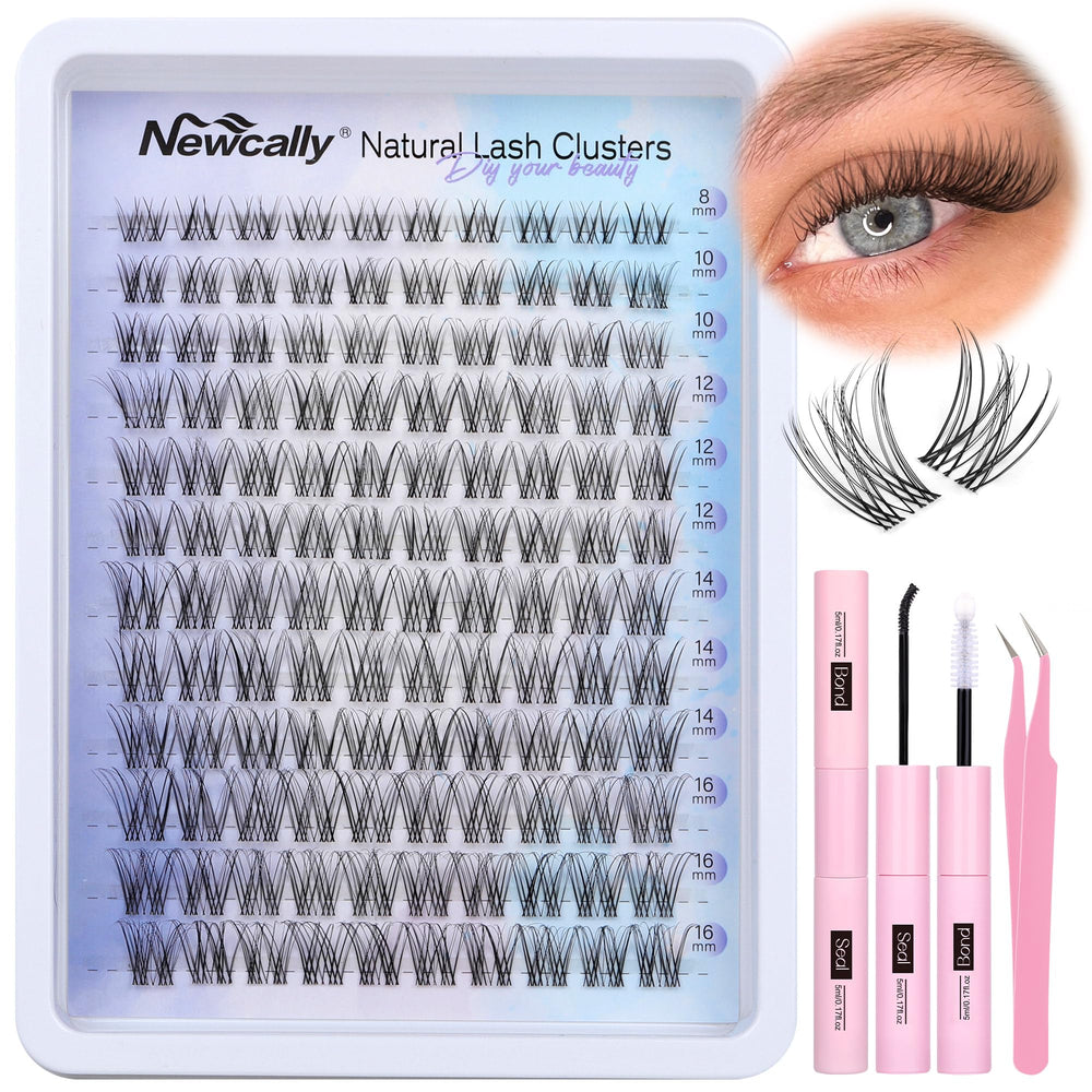 Newcally lash clusters kit soft fiber close-up for a natural wispy look.