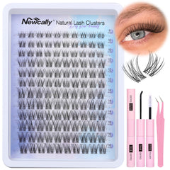Newcally lash clusters kit soft fiber close-up for a natural wispy look.