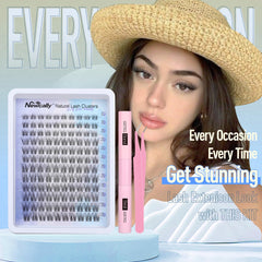 Newcally lash clusters kit wispy look close-up shows seamless at-home wear.