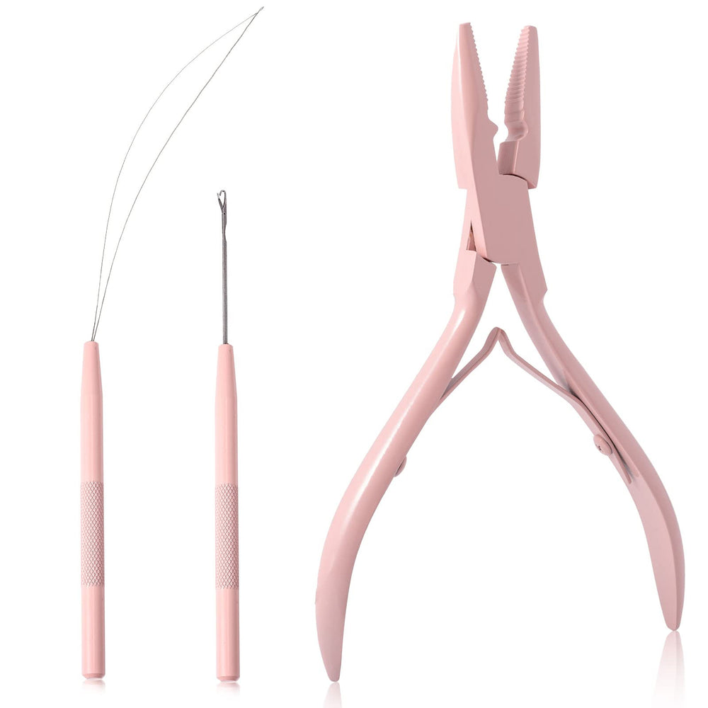 NEWISHTOOL pinzas para extensiones micro cuentas en rosa, precisión para fijar cuentas.