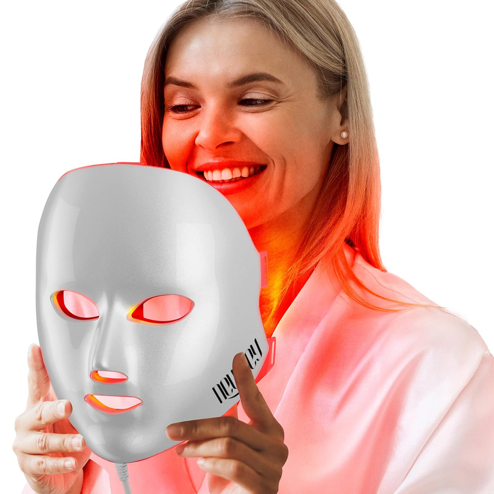 NEWKEY red light mask on face with even illumination for skin tone