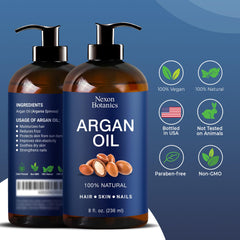 Nexon Botanics Argan Oil hair-application close-up shows lightweight, non-greasy formula for daily use.