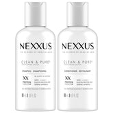 Nexxus Clean & Pure travel shampoo bottle showing compact design for on-the-go cleansing