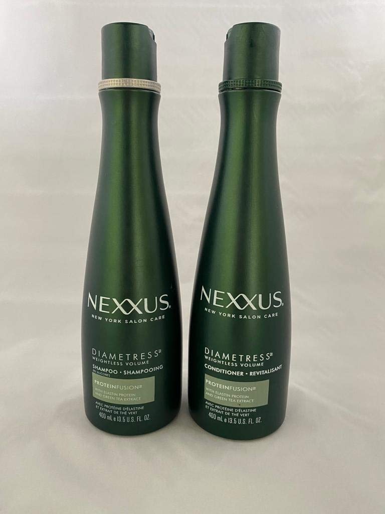 Nexxus Diametress shampoo bottle for volumizing hair and fuller styling results.