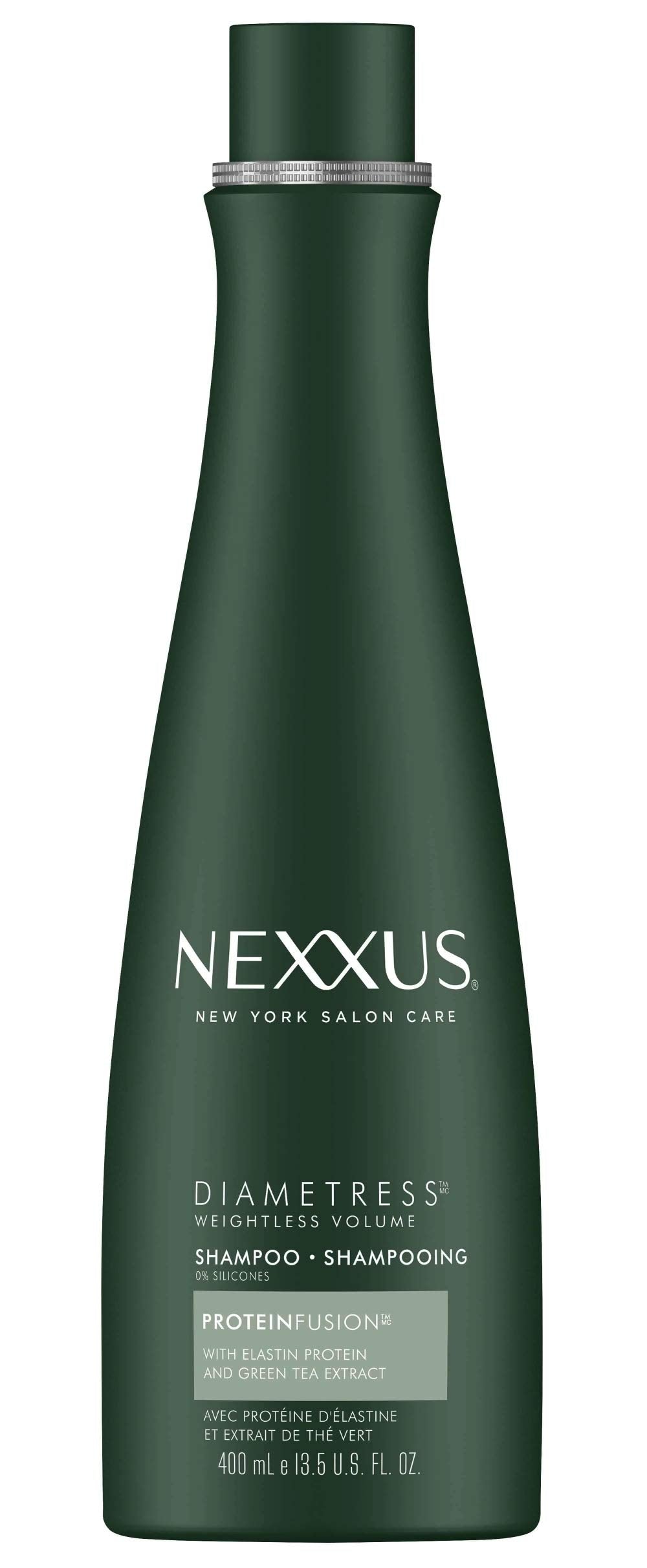 Nexxus Diamtress Volume Shampoo bottle delivers volumizing care for fine, flat hair without heaviness