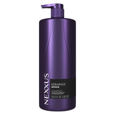 Nexxus Keraphix shampoo bottle highlights protein-infused formula for resilient, healthy-looking hair.