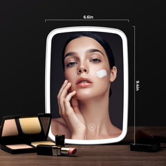 NEZZOE lighted makeup mirror LED on showing even lighting for precise application.