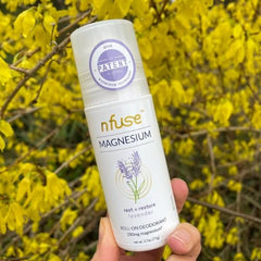 nfuse magnesium deodorant lavender roll-on application shows soothing scent and skin-friendly formula.