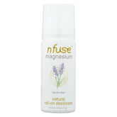 nfuse magnesium deodorant lavender roll-on bottle highlights calming aroma and all-day odor protection.