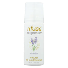 nfuse magnesium deodorant lavender roll-on bottle highlights calming aroma and all-day odor protection.