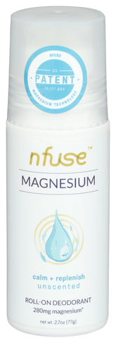 nfuse roll-on bottle close-up highlights magnesium delivery technology for freshness