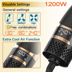 Nicebay hair dryer brush uses negative ions to reduce frizz.