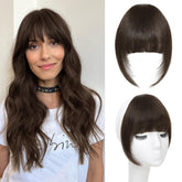 Niceone Hair clip-in bangs dark brown French bangs front view for quick natural framing