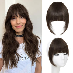 Niceone Hair clip-in bangs dark brown French bangs front view for quick natural framing