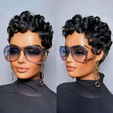 Nigteye Pixie Cut Wig front view showing natural 1B color for daily wear
