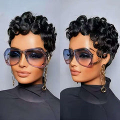Nigteye Pixie Cut Wig front view showing natural 1B color for daily wear