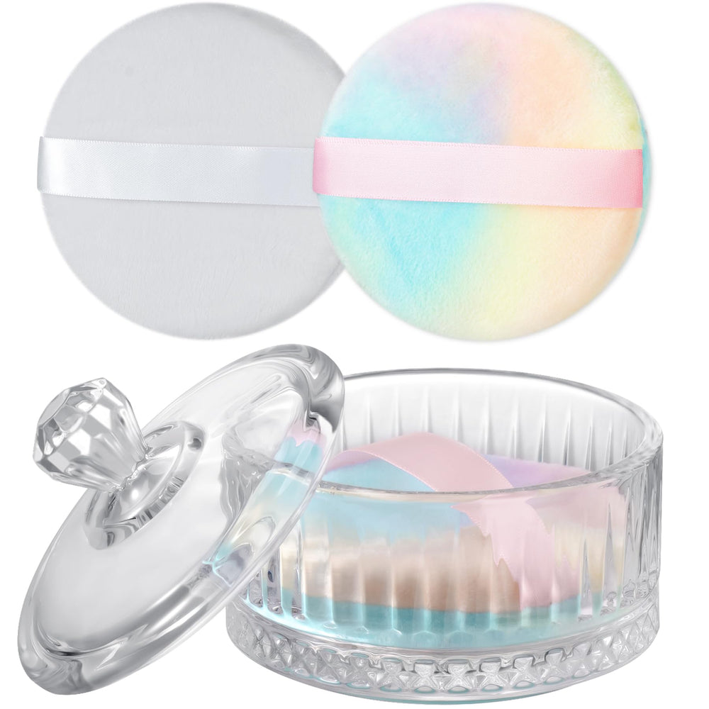NiHome powder puff jar set – elegant storage for loose powder and easy access
