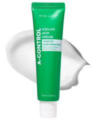NINELESS A-Control Azelaic Cream packaging highlights acne-control benefits and soothing consistency