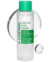NINELESS Azelaic Acid Toner bottle showing calming exfoliation for smoother pores.