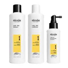 Nioxin front packaging of System 1 showing trial kit and visible benefits