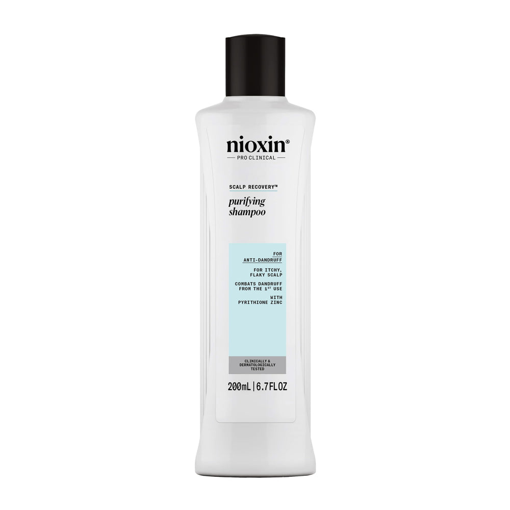 NIOXIN front packaging showing clear medicating shampoo for dandruff control