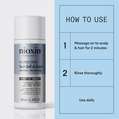 Close-up of NIOXIN label and Nutractive+ complex information, showing ingredient clarity benefit