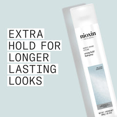 NIOXIN spray settling in hair strands illustrating texture control and natural movement