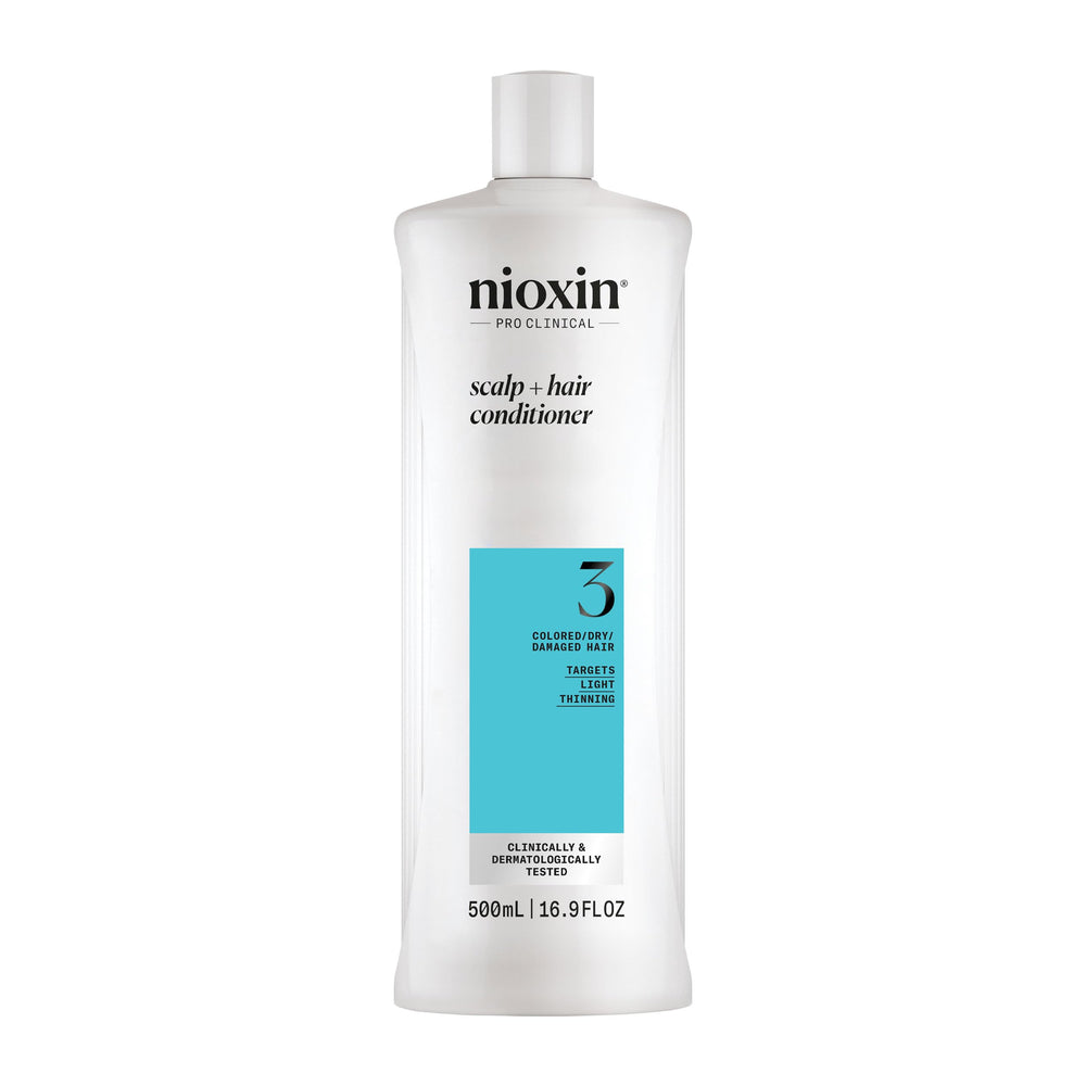 NIOXIN System 3 front packaging showing 16.9 fl oz bottle and branding benefits