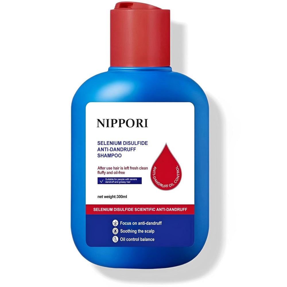 NIPPORI anti-dandruff bottle shown for refreshed scalp and clean, light-feel hair.