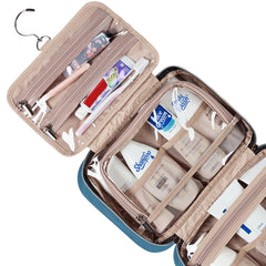 NISHEL travel toiletry bag lake blue elastic pockets inside secure small items during trips.