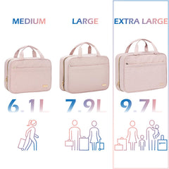NISHEL travel toiletry bag pink shows organized compartments keeping cosmetics tidy during vacations.
