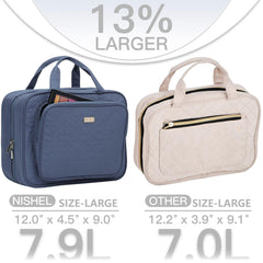NISHEL travel bag open-front view showing organized compartments.