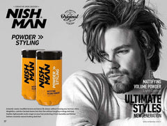 Nishman Hair Styling Powder Series packaging highlights compact, travel-friendly design