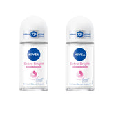 NIVEA Extra Bright roll-on bottle with twin-pack for long-lasting freshness and brighter underarms.