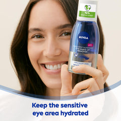NIVEA soaked cotton pad with remover in use, removing waterproof mascara gently