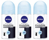 NIVEA Invisible for Black & White Pure pack of 3 bottles — quick-dry, invisible on fabrics.