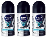 NIVEA Invisible for Black & White Fresh Scent roll-on bottle on bathroom sink, odor protection.