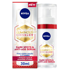 NIVEA Luminous 630 Spot Serum AA bottle closeup highlighting brightening formula for even skin tone