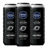 NIVEA MEN Active Clean Charcoal bottle front promotes the long-lasting scent.