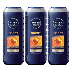 NIVEA MEN Boost bottle with citrus energizing scent for daily wake-up showers.