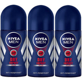 NIVEA Men Dry Impact Roll-On pack front showing 3x 50ml bottles for daily freshness.