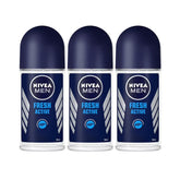 NIVEA Men Fresh Active roll-on application close-up highlighting long-lasting protection and refreshing scent.